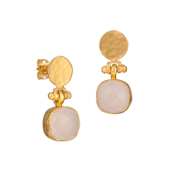 Earring made from brass, goldplated, Chalcedony